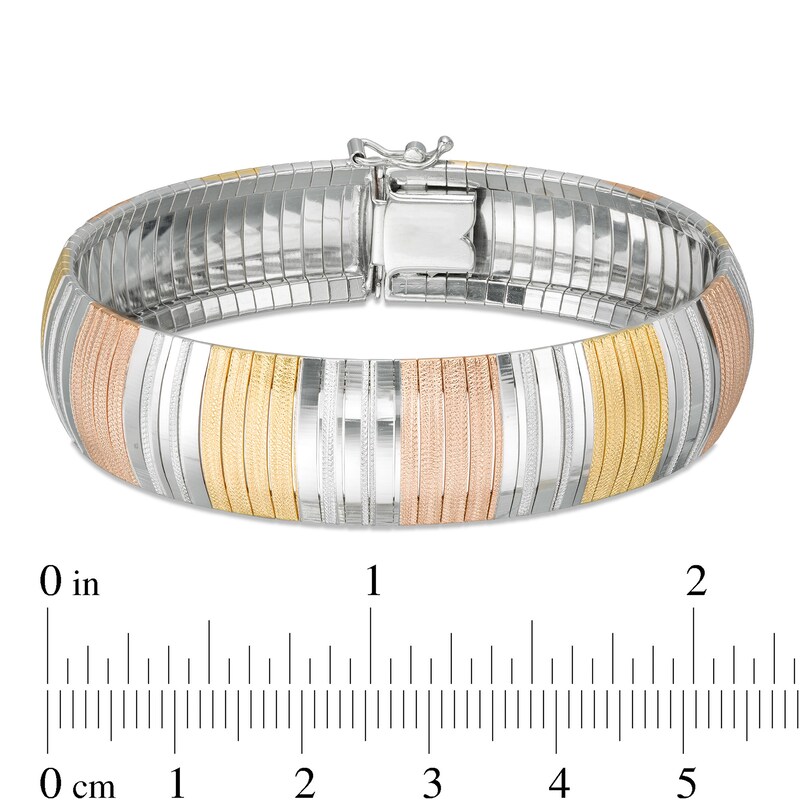 15.0mm Striped Omega Chain Bracelet in Sterling Silver with 14K Two-Tone Gold Plate - 7.25"