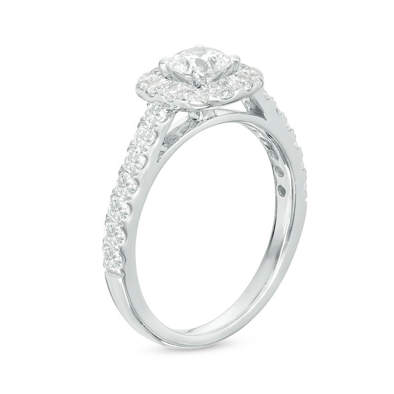 1 CT. T.W. Certified Canadian Diamond Cushion Square Frame Engagement Ring in Platinum (I/SI2)