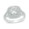 Thumbnail Image 1 of 8.0mm Lab-Created White Sapphire Double Frame Split Shank Engagement Ring in Sterling Silver