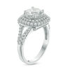Thumbnail Image 2 of 8.0mm Lab-Created White Sapphire Double Frame Split Shank Engagement Ring in Sterling Silver