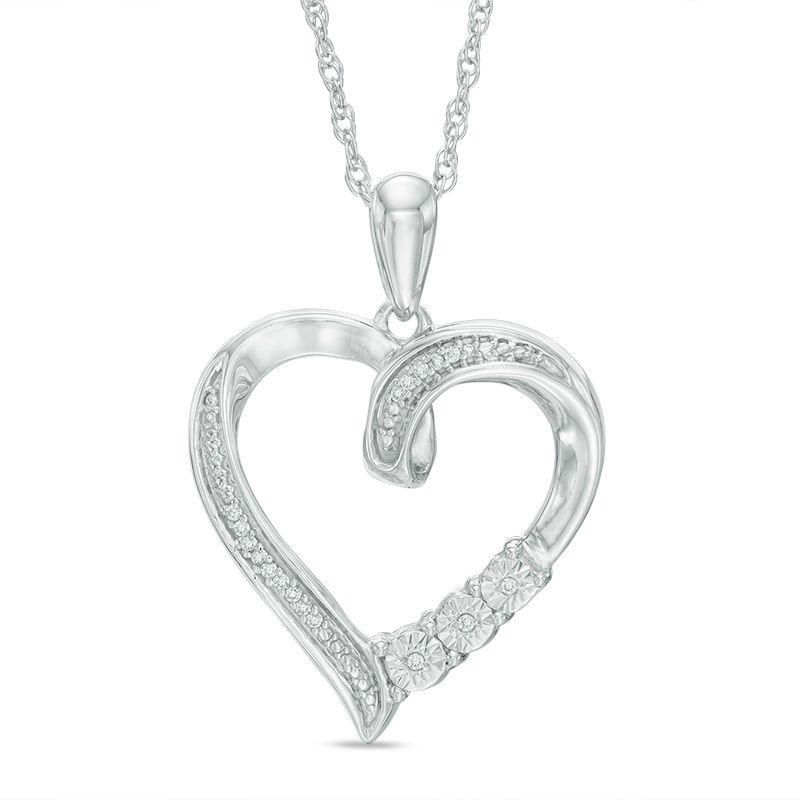 Zales Diamond Accent Sterling Silver Heart Pendant Necklace 