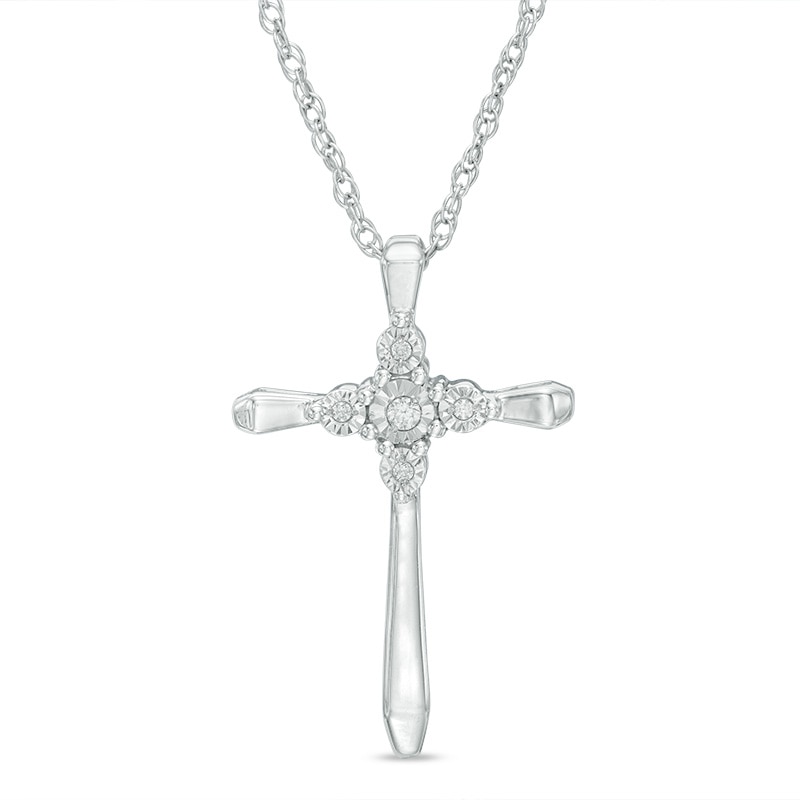 Main Image 1 of Diamond Accent Cross Pendant in Sterling Silver