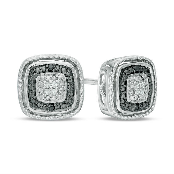 Enhanced Black and White Diamond Accent Cushion Frame Stud Earrings in Sterling Silver Enhanced Black and White Diamond Accent Cushion Frame Stud Earrings in Sterling Silver