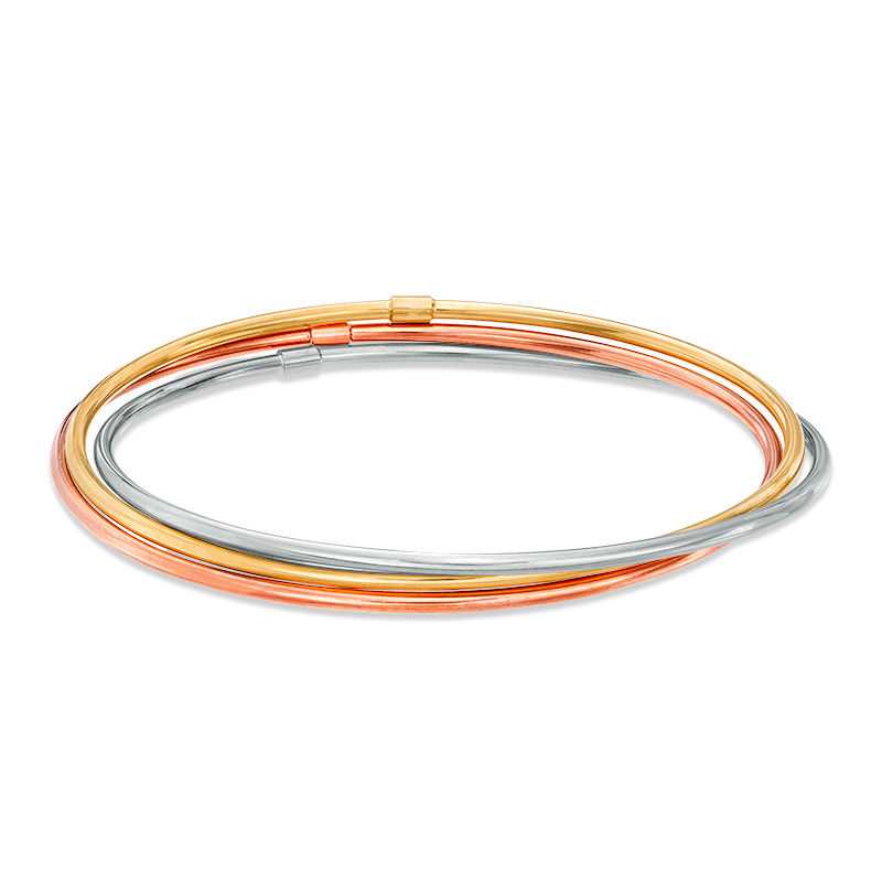 Main Image 1 of Made in Italy Interlocking Triple Bangle in 14K Tri-Tone Gold - 7.5"