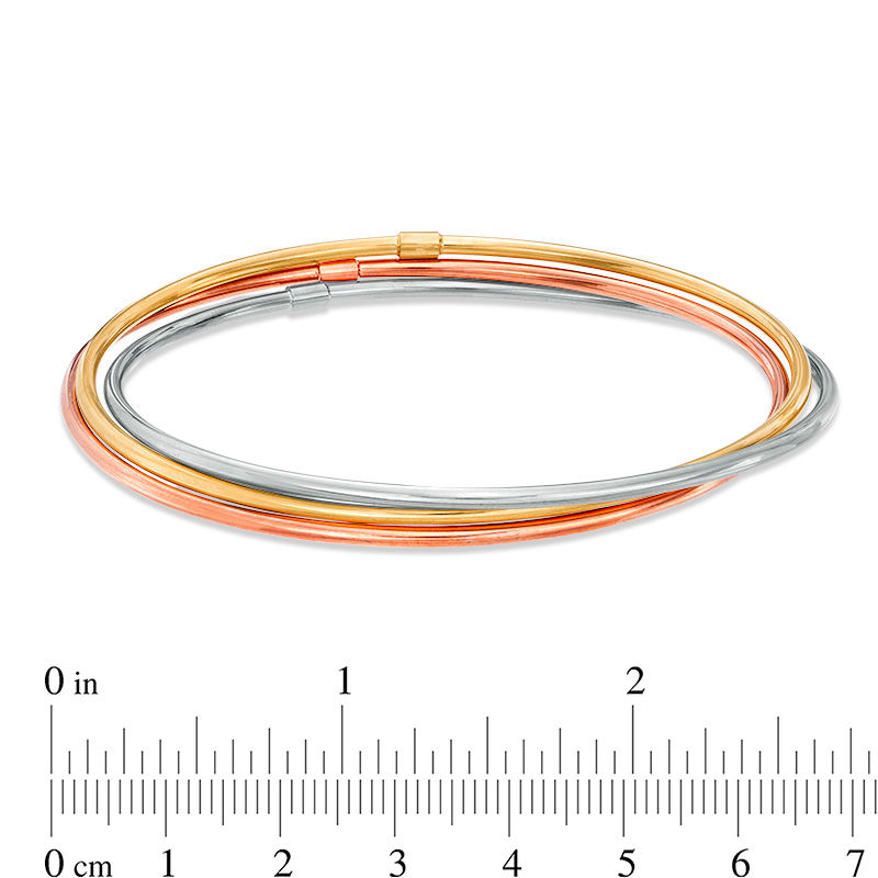 Main Image 2 of Made in Italy Interlocking Triple Bangle in 14K Tri-Tone Gold - 7.5"