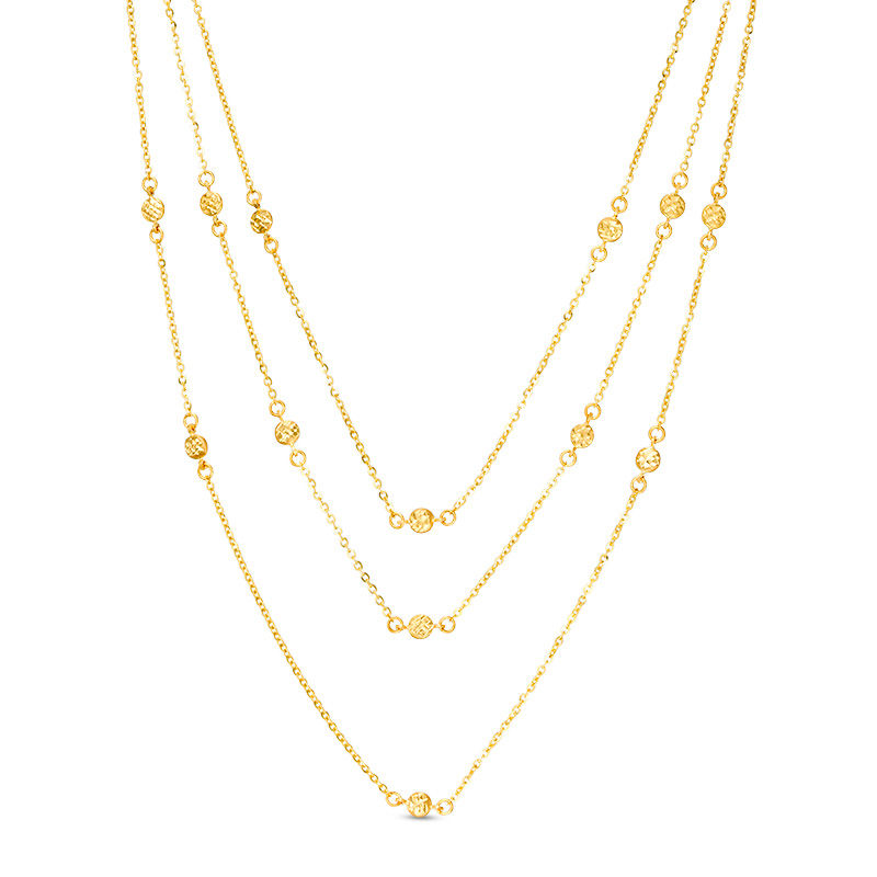 Made in Italy Diamond-Cut Beaded Station Triple Strand Necklace in 14K Gold