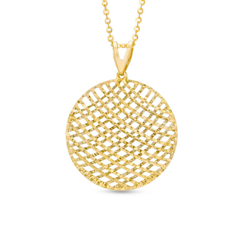Main Image 1 of Made in Italy Diamond-Cut Lattice Circle Pendant in 14K Two-Tone Gold