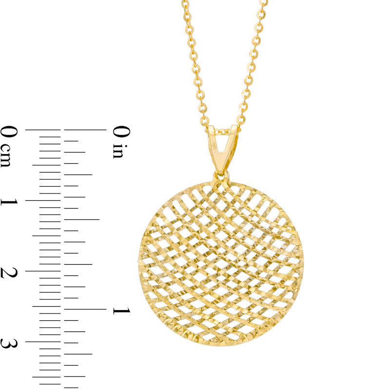 Main Image 2 of Made in Italy Diamond-Cut Lattice Circle Pendant in 14K Two-Tone Gold