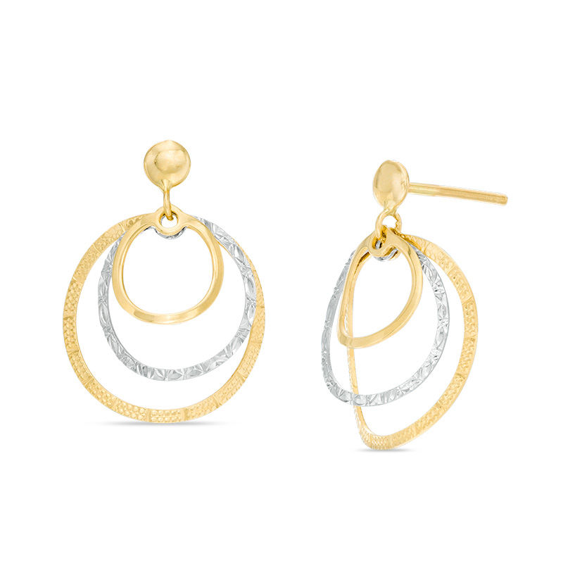 Main Image 1 of Made in Italy Textured Triple Circle Drop Earrings in 14K Two-Tone Gold
