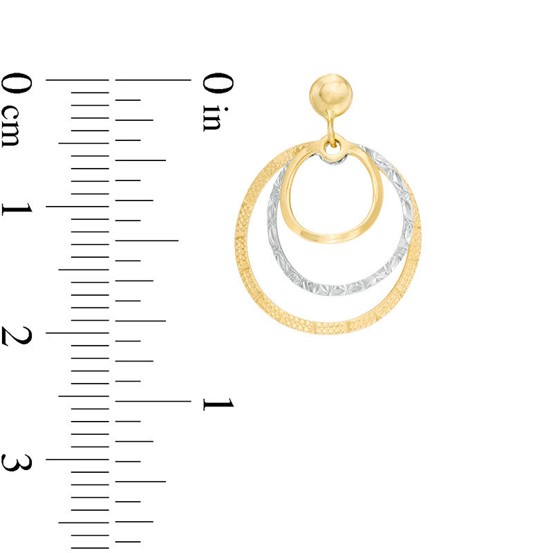 Main Image 2 of Made in Italy Textured Triple Circle Drop Earrings in 14K Two-Tone Gold