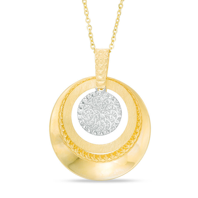 Made in Italy Textured Double Circle Drop Pendant in 14K Two-Tone Gold