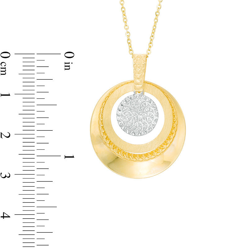 Made in Italy Textured Double Circle Drop Pendant in 14K Two-Tone Gold