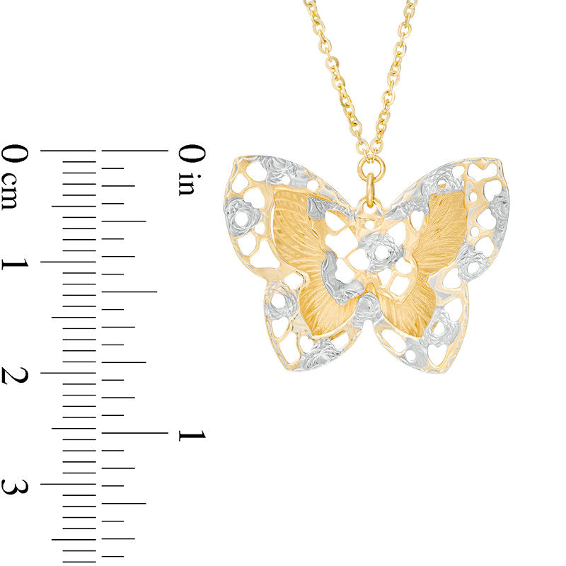Main Image 3 of Made in Italy Textured Lattice Butterfly Necklace in 14K Two-Tone Gold