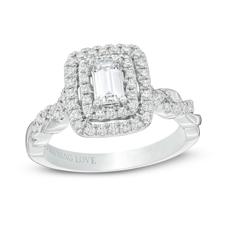 Vera Wang Love Collection 1 CT. T.W. Emerald-Cut Diamond Twist Shank Engagement Ring in 14K White Gold