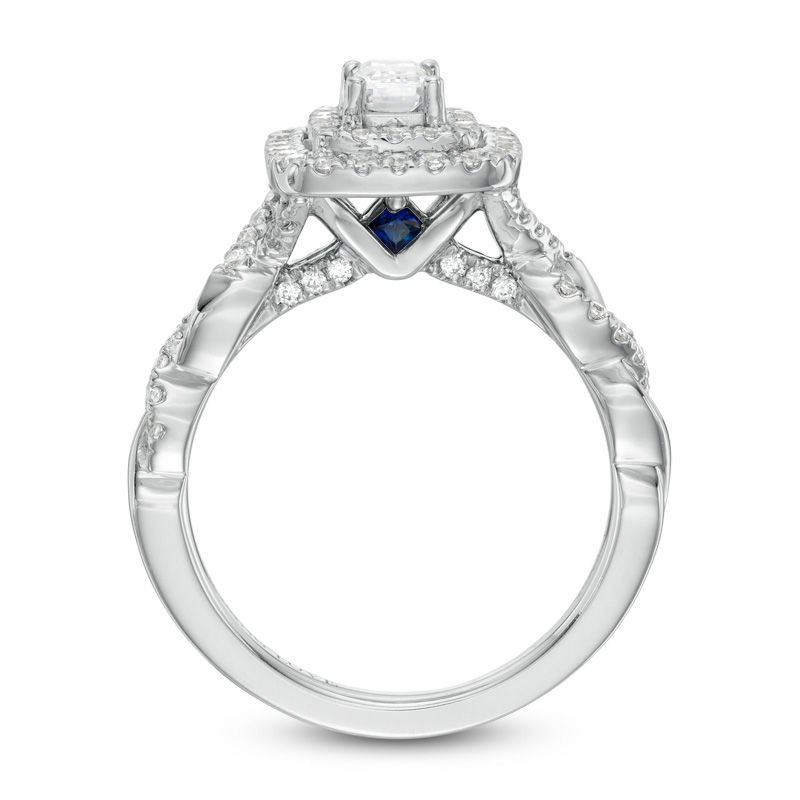 Main Image 3 of Vera Wang Love Collection 1 CT. T.W. Emerald-Cut Diamond Twist Shank Engagement Ring in 14K White Gold