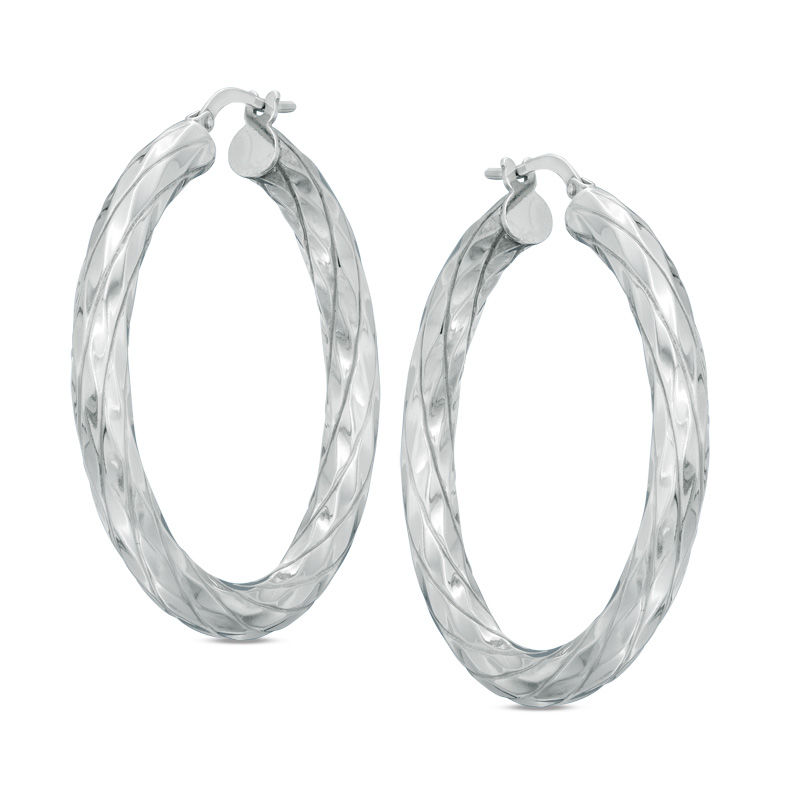 Main Image 1 of 37.75mm Diamond-Cut Spiral Hoop Earrings in Sterling Silver