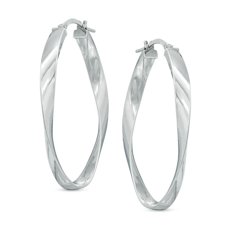 Main Image 1 of Oval Twist Hoop Earrings in Sterling Silver