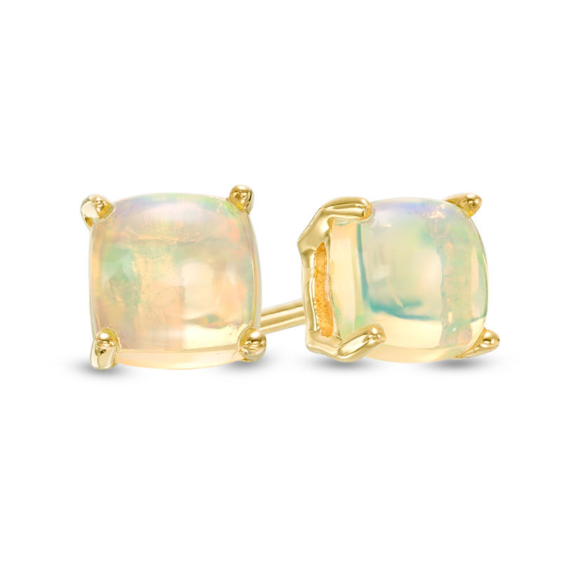 Main Image 1 of 5.0mm Cushion-Cut Opal Solitaire Stud Earrings in 10K Gold