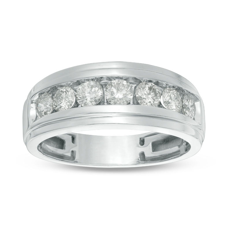 Main Image 1 of Men's 1-1/5 CT. T.W. Diamond Seven Stone Wedding Band in 10K White Gold