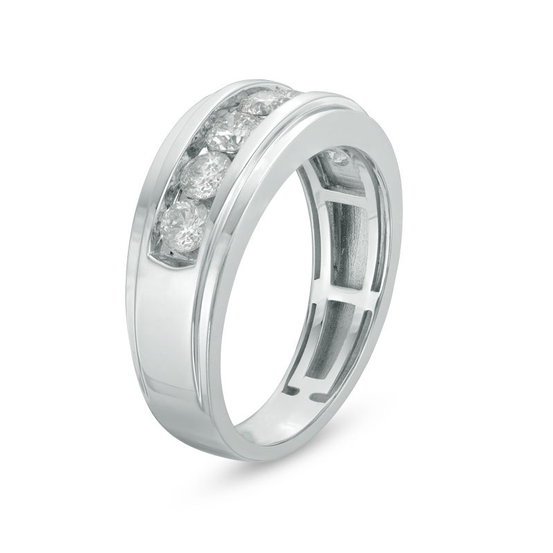 Main Image 2 of Men's 1-1/5 CT. T.W. Diamond Seven Stone Wedding Band in 10K White Gold