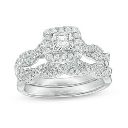 5/8 CT. T.W. Princess-Cut Diamond Frame Twist Bridal Set in 10K White Gold