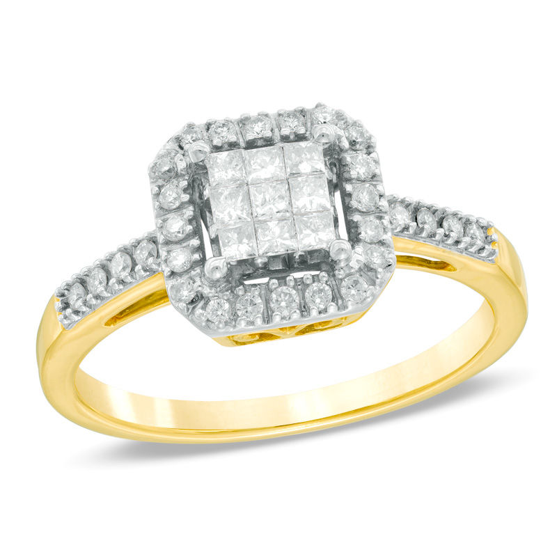 1/3 CT. T.W. Princess-Cut Diamond Frame Ring in 10K Gold