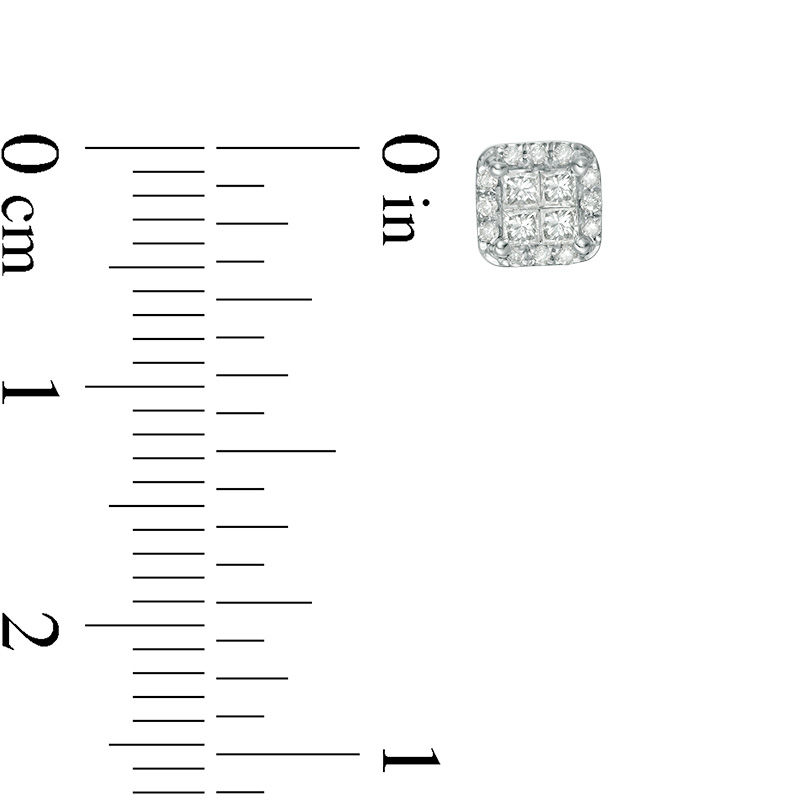 1/4 CT. T.W. Quad Princess-Cut Diamond Frame Stud Earrings in 10K White Gold