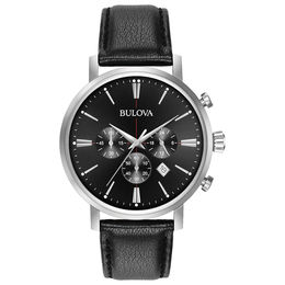 Men's Bulova Classic Chronograph Strap Watch with Black Dial (Model: 96B262)