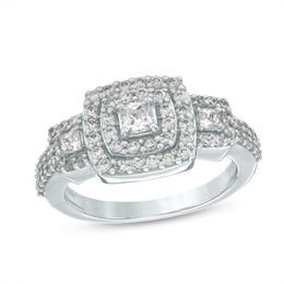 Clearance Rings Zales Outlet T W Princess Cut Diamond Three Stone Frame Ring In 10k White Gold
