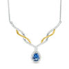 Thumbnail Image 0 of Pear-Shaped Lab-Created Ceylon Blue and White Sapphire Chevron Necklace in Sterling Silver with 14K Gold Plate