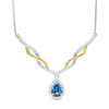Thumbnail Image 1 of Pear-Shaped Lab-Created Ceylon Blue and White Sapphire Chevron Necklace in Sterling Silver with 14K Gold Plate