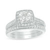 Thumbnail Image 0 of 6.0mm Cushion-Cut Lab-Created White Sapphire Frame Bridal Set in Sterling Silver