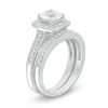 Thumbnail Image 1 of 6.0mm Cushion-Cut Lab-Created White Sapphire Frame Bridal Set in Sterling Silver