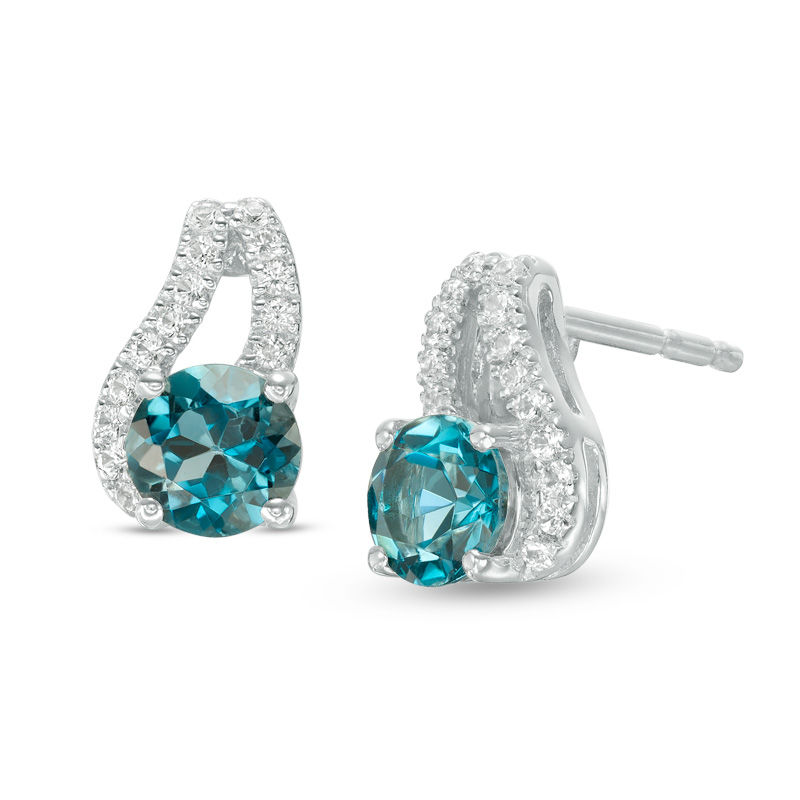 5.0mm London Blue Topaz and Lab-Created White Sapphire Drop Earrings in Sterling Silver