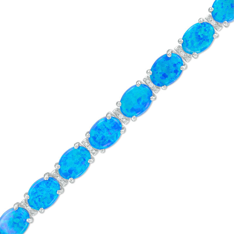 Oval Lab-Created Blue Opal and White Sapphire Bracelet in Sterling Silver - 7.5"
