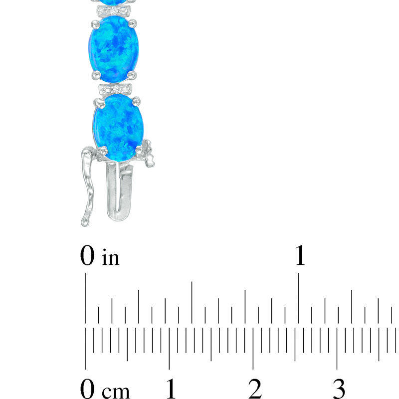 Main Image 2 of Oval Lab-Created Blue Opal and White Sapphire Bracelet in Sterling Silver - 7.5"