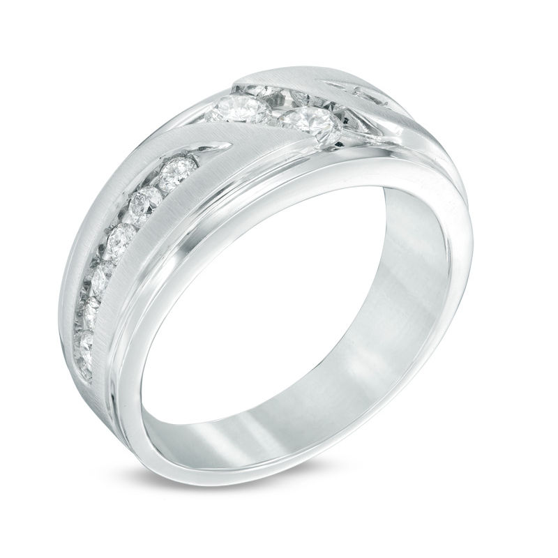 Main Image 2 of Ever Us® Men's 1 CT. T.W. Two Stone Diamond Satin Slant Band in 14K White Gold