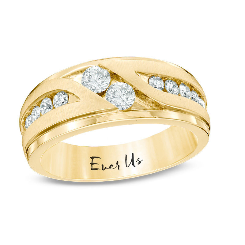 Ever Us® Men's 1 CT. T.W. Two Stone Diamond Satin Slant Band in 14K Gold