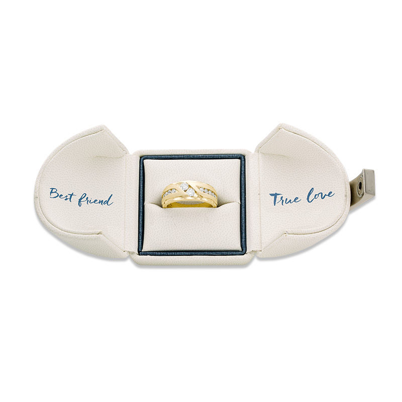 Main Image 3 of Ever Us® 1 CT. T.W. Two Stone Diamond Satin Slant Band in 14K Gold