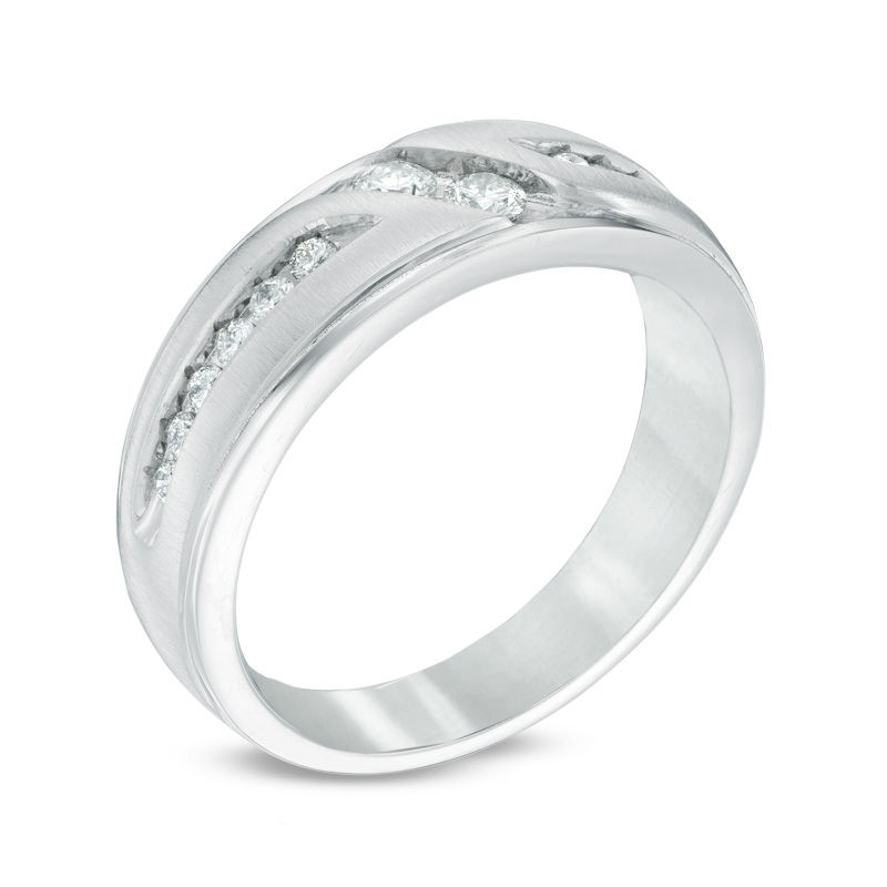 Ever Us® Men's 1/2 CT. T.W. Two Stone Diamond Satin Slant Band in 14K White Gold