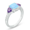 Thumbnail Image 2 of Lab-Created Blue Opal, Amethyst and White Sapphire Three Piece Set in Sterling Silver