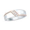 Thumbnail Image 0 of Men's 1/10 CT. T.W. Diamond Four Stone Slant Bypass Stripe Wedding Band in 10K Two-Tone Gold