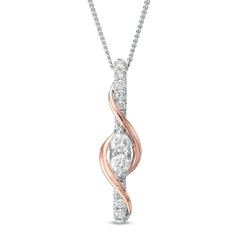 Ever Us® 1/2 CT.T.W. Two-Stone Diamond Linear Swirl Pendant in 14K Two-Tone Gold - 19"