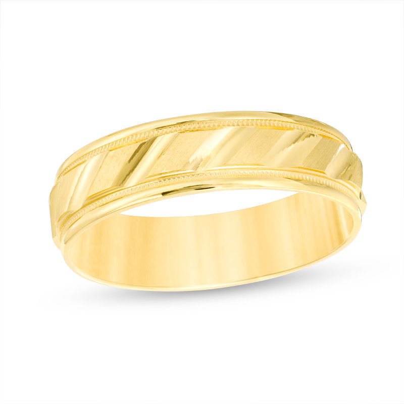 Main Image 1 of Men's 6.0mm Brushed Milgrain Slant Comfort Fit Wedding Band in 14K Gold