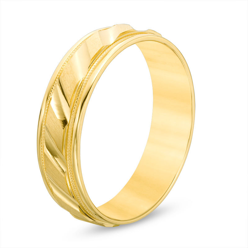 Main Image 2 of Men's 6.0mm Brushed Milgrain Slant Comfort Fit Wedding Band in 14K Gold