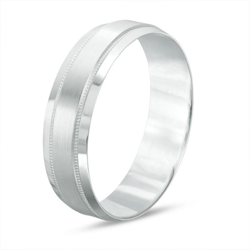 Main Image 2 of Men's 6.0mm Brushed Center Milgrain Comfort Fit Wedding Band in 10K White Gold