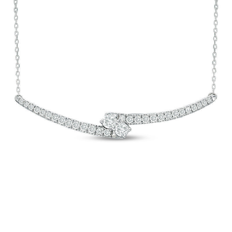 Ever Us® 1/2 CT. T.W. Two-Stone Diamond Bypass Necklace in 14K White Gold - 17"
