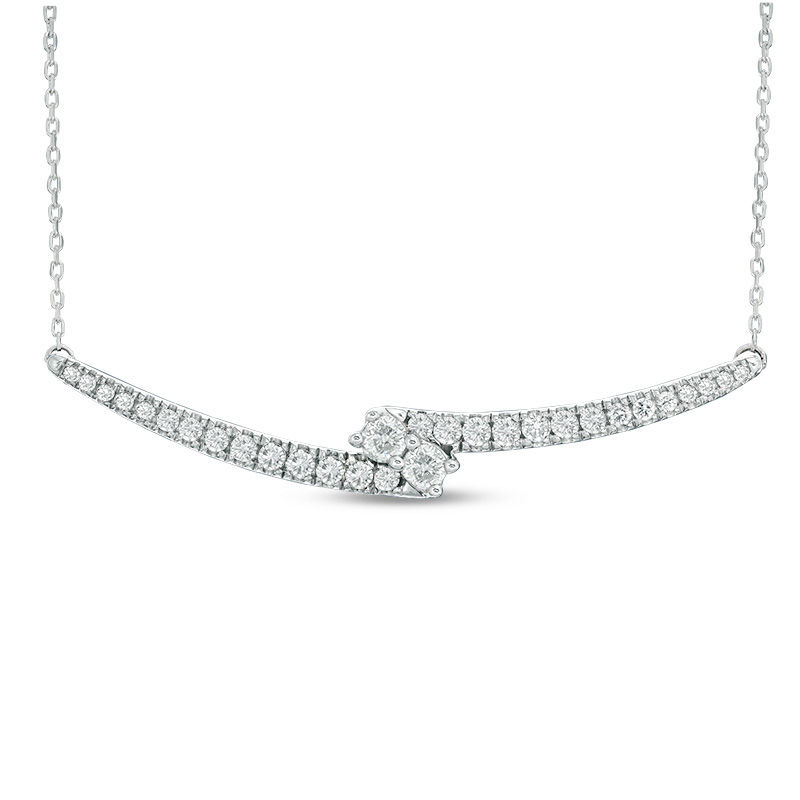 Ever Us® 1 CT. T.W. Two-Stone Diamond Bypass Necklace in 14K White Gold - 17"