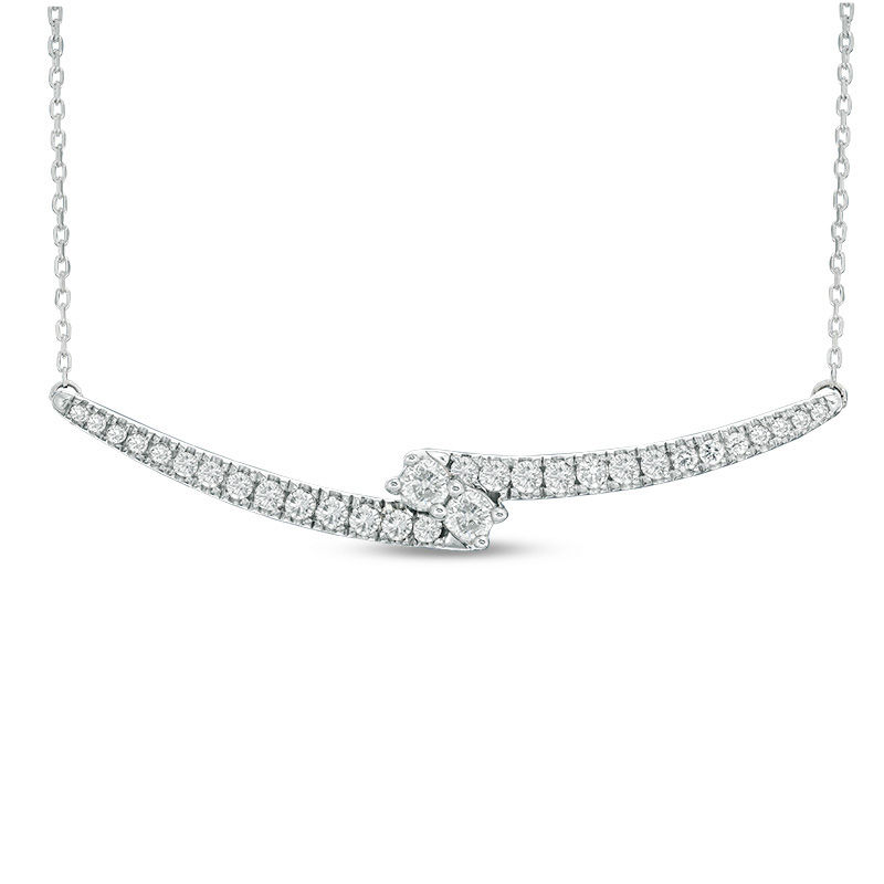 Main Image 1 of Ever Us® 1 CT. T.W. Two-Stone Diamond Bypass Necklace in 14K White Gold - 17"