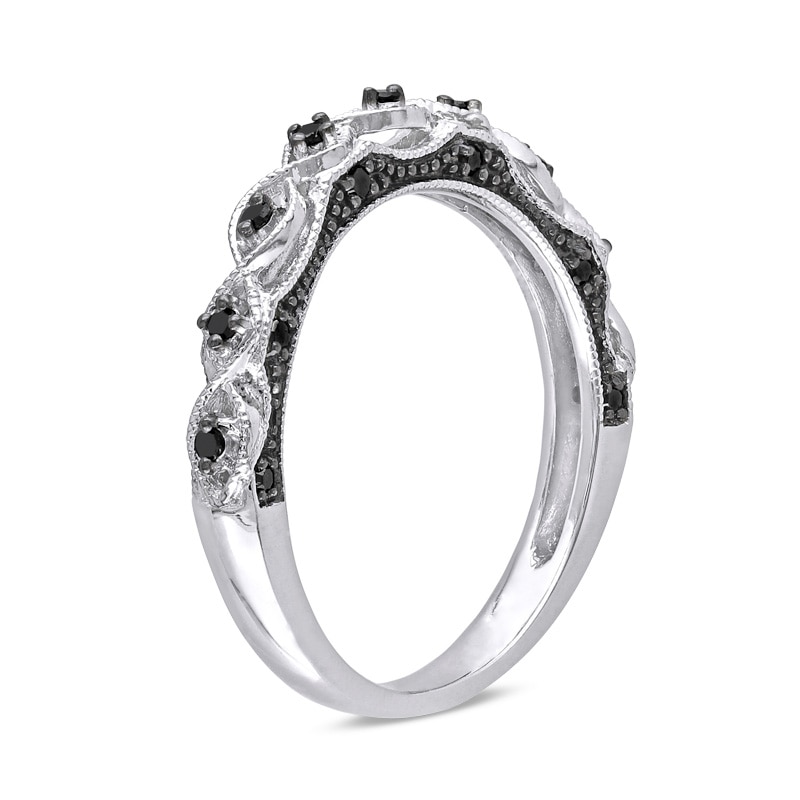 Main Image 2 of 1/8 CT. T.W. Black Diamond Vintage-Style Wedding Band in 10K White Gold with Black Rhodium